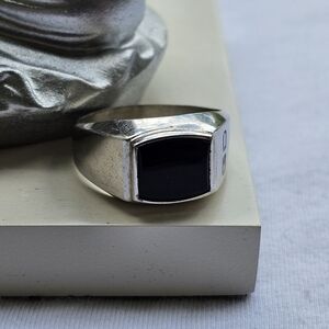 Sterling Silver 925 Black Geometric Onyx Men's Band Signet Ring Sz 12
